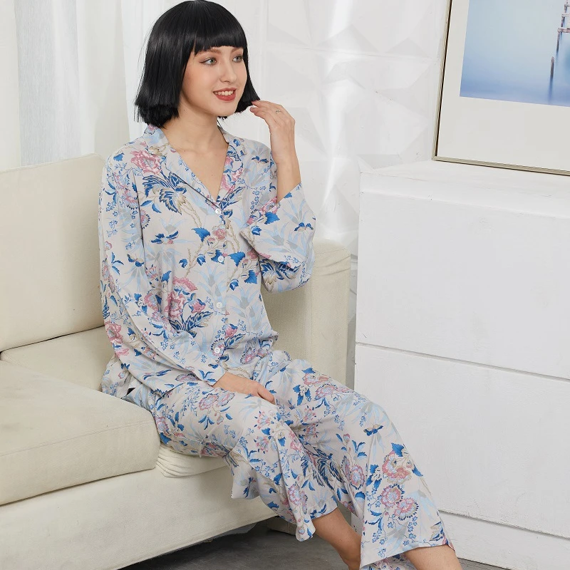

2021 New Pajama Set Women Simple Polka Dot Long-sleeved Trousers Suit Loose Print Two Pieces Sleepwear Pizama Damska Komplet