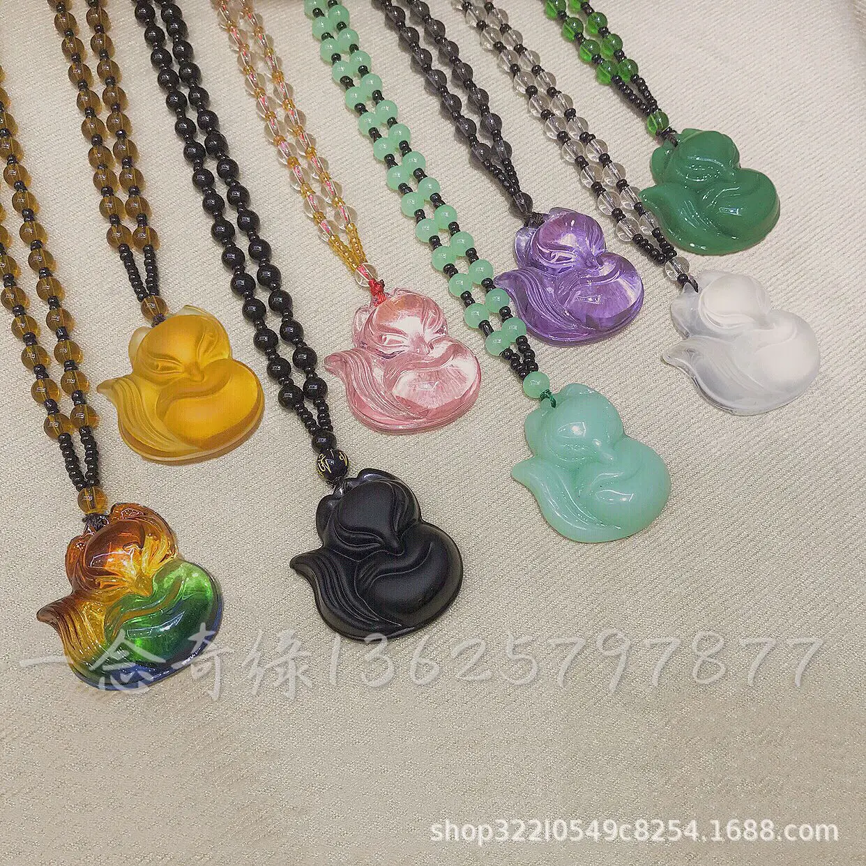 Мода обсидиан фиолетовый розовый кристалл лиса кулон ожерелье ручной работы