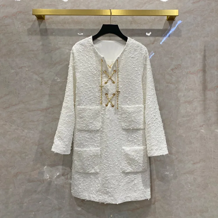 

Solid color loose woolen dress chain leads fashion new thin medium long Pullover for women