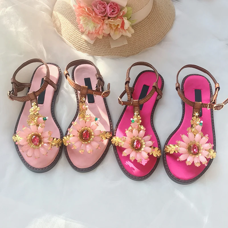 С украшением в виде кристаллов с рисунком &quotПодсолнух&quot T-Тип Летние туфли на