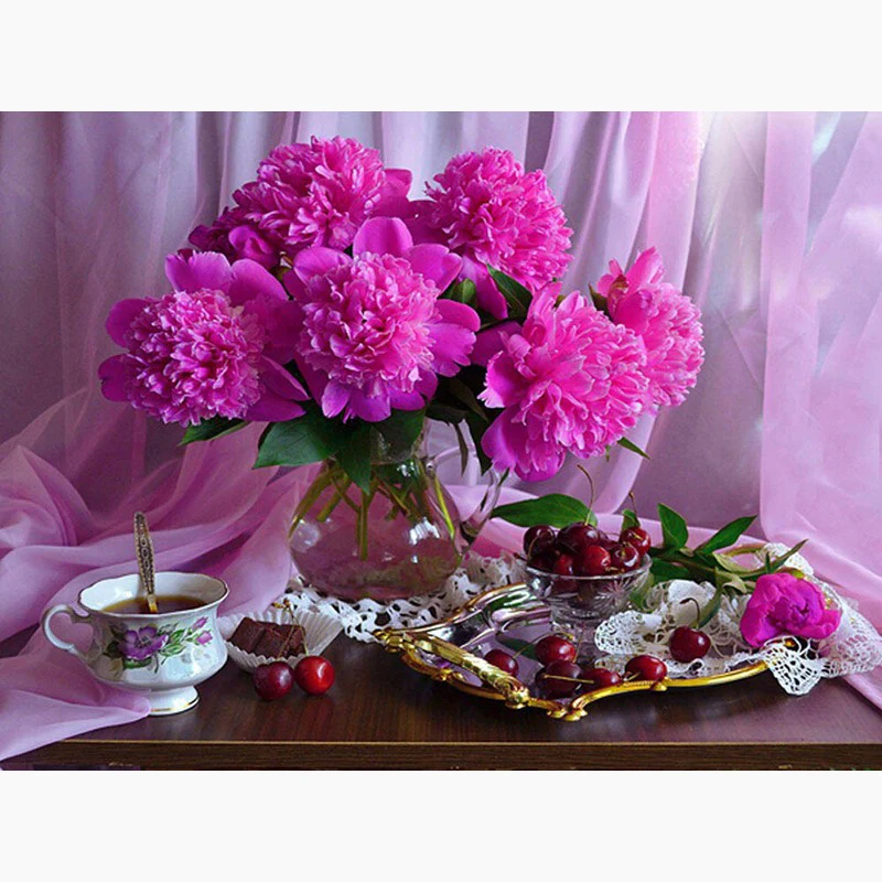 

100% Full 5D Diy Daimond Painting "Peony&Fruit" 3D Diamond Painting Round Rhinestones Diamant Painting Embroidery Flowers
