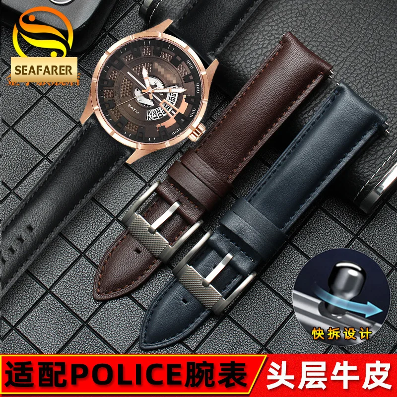 

Ремешок для наручных часов мужской, кожаный браслет для полиции с большим циферблатом, из воловьей кожи, серии Pl14678, 22 мм