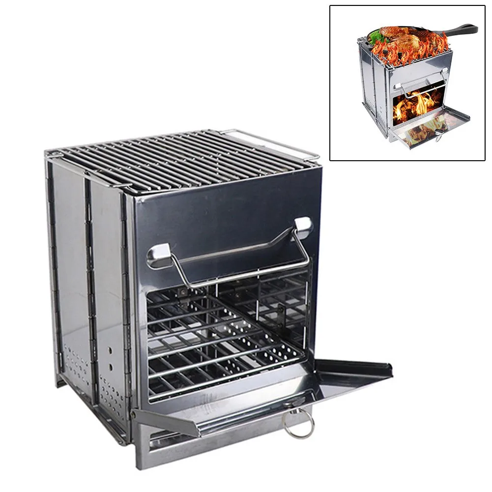 

1 Pcs Lightweight Camping Wood Stove Adjustable Folding Windproof Burning Stainless Steel Stoves For Outdoor Cooking Picnic