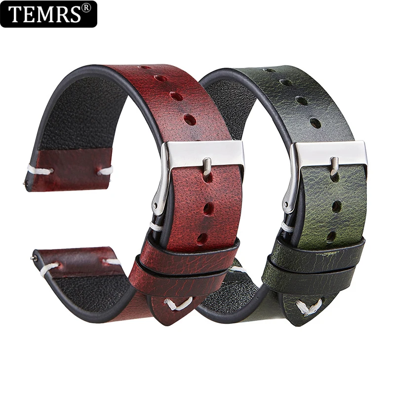 

Replacement 20mm/22mm Genuine Leather Watch Band Bracelet Retro Oil Wax Italian Leather Watchband Ultrathin Watch Strap Belt