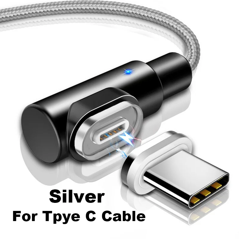 For Type C Silver Магнитный кабель Micro usb type C адаптер зарядное устройство 3A Быстрая зарядка кабель для iPhone XS samsung A50 USB C магнит Android шнур для телефона - Цвет: For Type C Silver