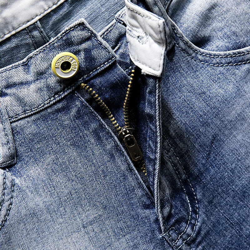 Мужские джинсы Лидер продаж летние шорты прямые эластичные хлопок рваные
