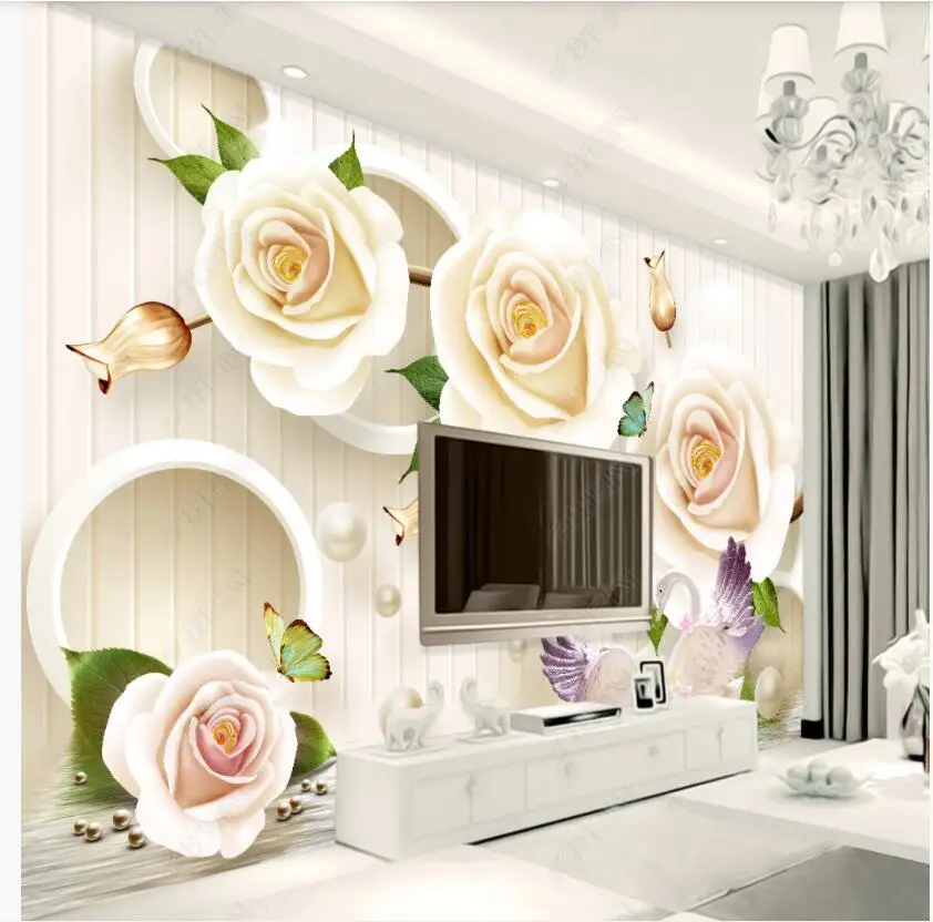 

custom Photo wallpaper mural on the wall Modern rose flower butterfly bedroom home decor 3d wallpaper for walls in rolls