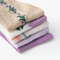 ladies leisure boat socks cotton socks spring and summer purple thin mesh breathable cotton socks womens sweet short socks
