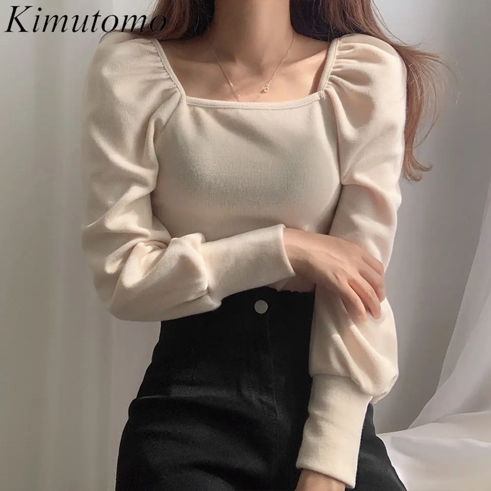 

Свитер женский трикотажный Kimutomo, с квадратным воротником и рукавами-фонариками, осень 2021