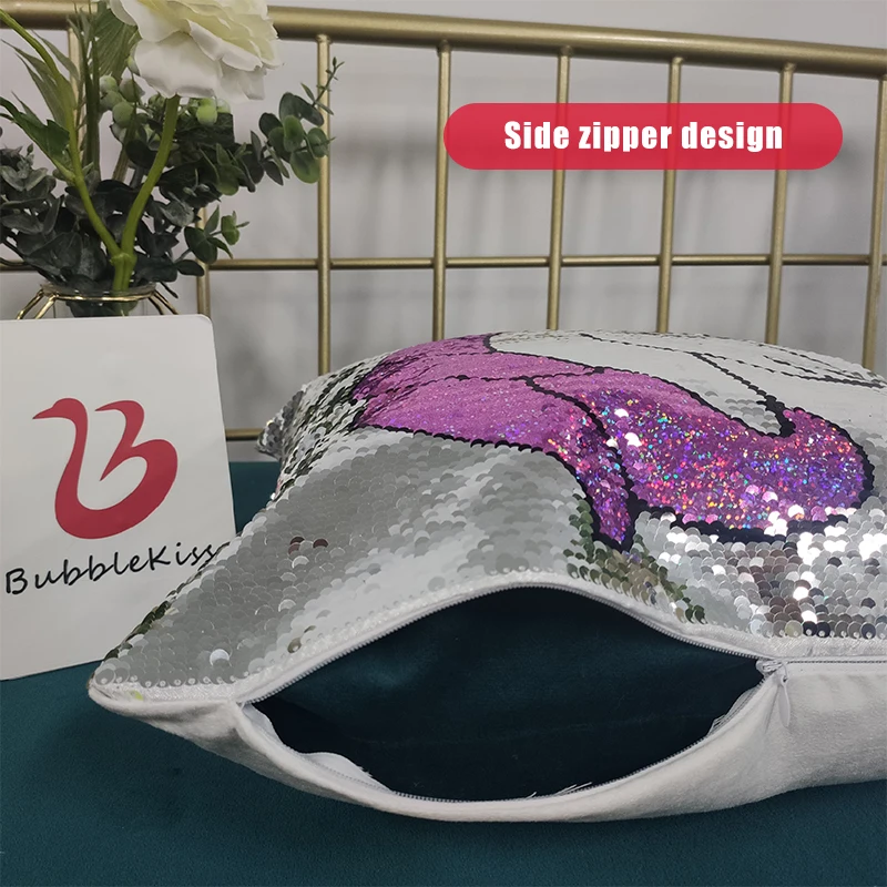 

Bubble Kiss Fashion Square Cushion Cover Two-Colors Cartoon Pattern Sequin Kids Room Pillow Cover 9.9 Special Offer Pillowcase
