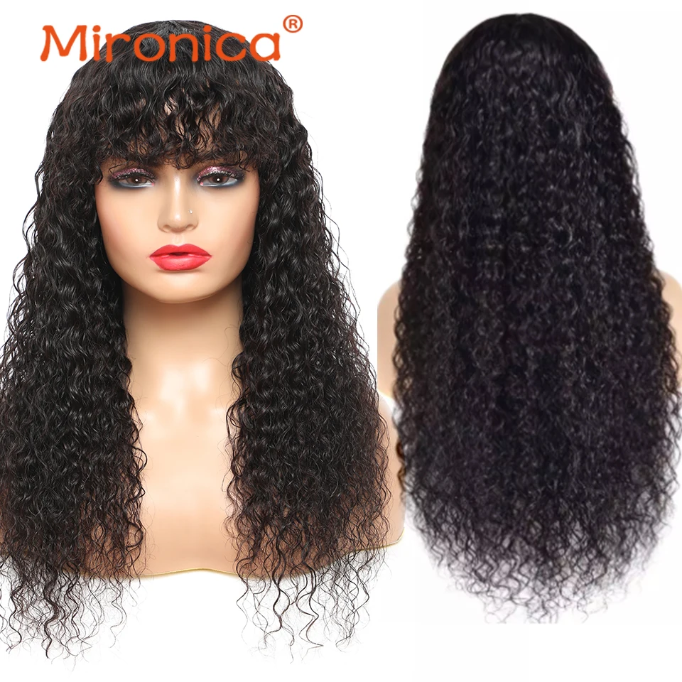 

Mironica European Water Wave No Gel Full Machine Made Wig With Bangs For Black Women 8-24 Inches Fast Shipping