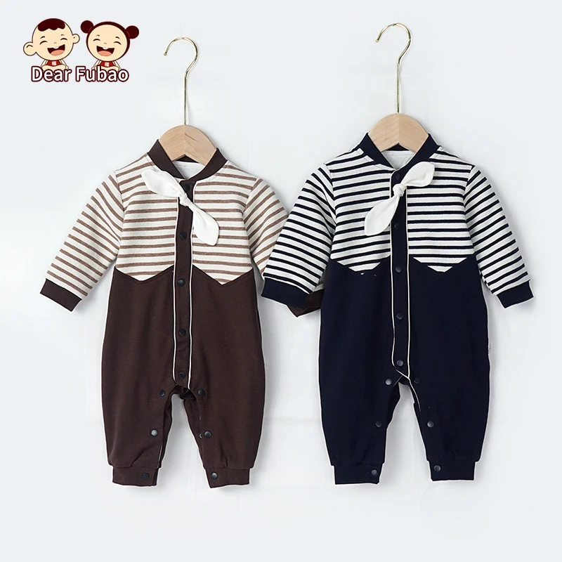

2021 Newest Baby Boy Thick Romper Warm Winter Newborn Infant Baby Striped Romper Striped Jumpsuit Soft Infant Clothes Outfits