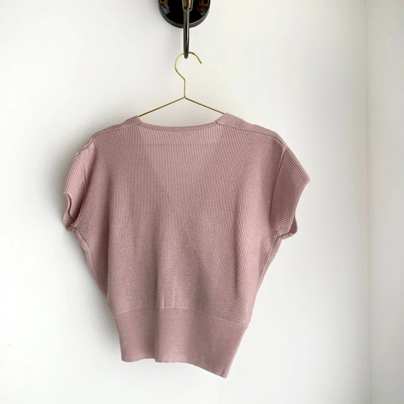 

2021 V-Neck Women Shirt Cross Waist Sexy Knit Tops Shirt Fashion Women Blouses and Tops Korean Summer Short Sleeve Clothes 15751