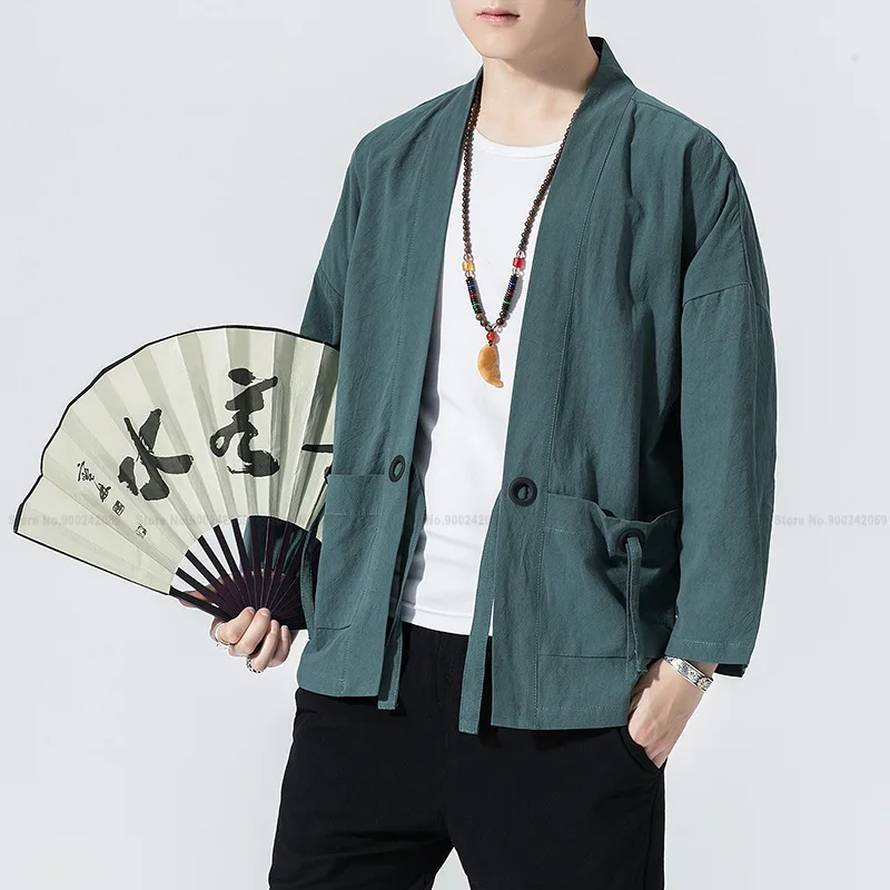 

Fashion Tops Men Chinese Style Kung Fu Tang Suit Cotton Hanfu Robes Casual Blouse Japanese Kimono Cardigan Cloak Haori Jackets