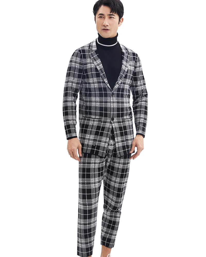

Zhili Men's 2-Piece Suit Plaid Slim Fit One Button Single-Breasted Office Business Blazer