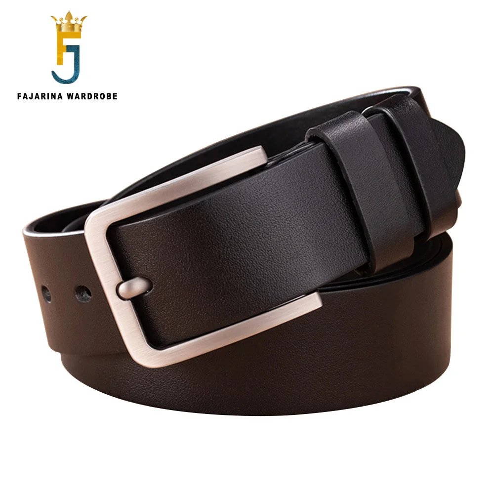 FAJARINA Men's Top Quality Cowhide Belts Retro Styles Stainless Steel Buckle Metal Solid Cow Skin Belt Leather for Men N17FJ981