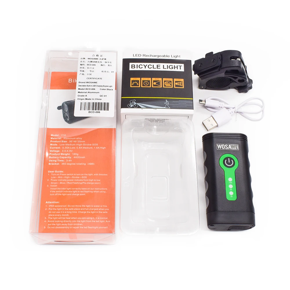WOSAWE, встроенный аккумулятор, 5 режимов, велосипедные фары, зарядка от USB, 2400 люмен, руль, передняя фара, светодиодный фонарик для велосипеда