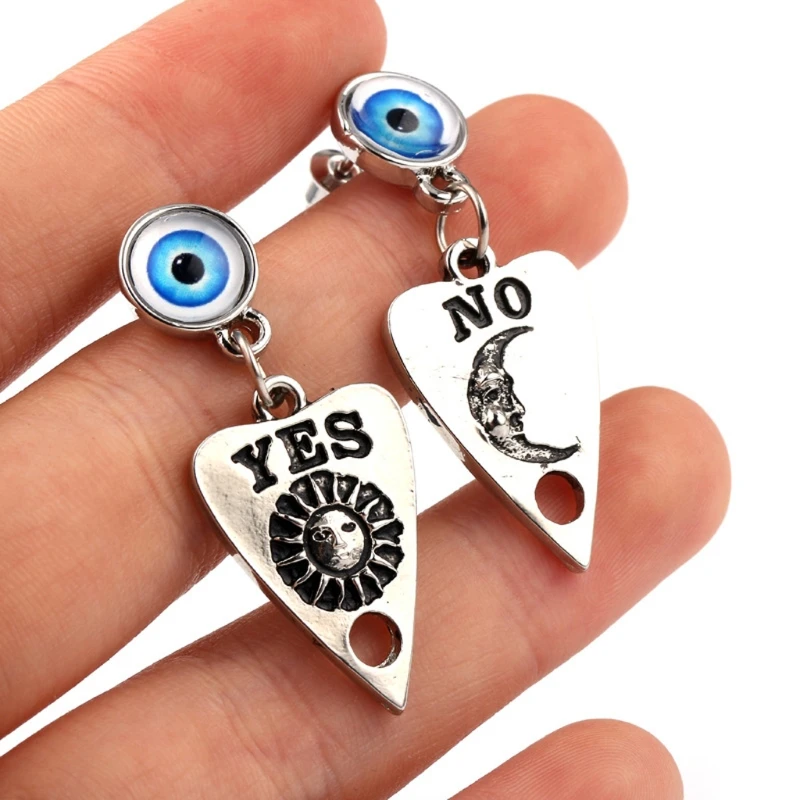 

Gothic God of Eyes Ouijas Planchette Drop Earrings Witchcraft Board Sun Moon Yes No Heart Drop Earrings Fashion Jewelry