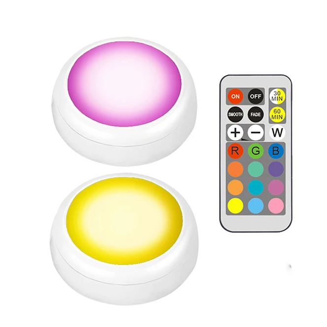 2 lamp and remote Светодиодный светильник на батарейках RGB цвет Шайба светильник s затемнения под полкой кухонный счетчик светильник ing пульт дистанционного управления ночной Светильник - Цвет: 2 lamp and remote