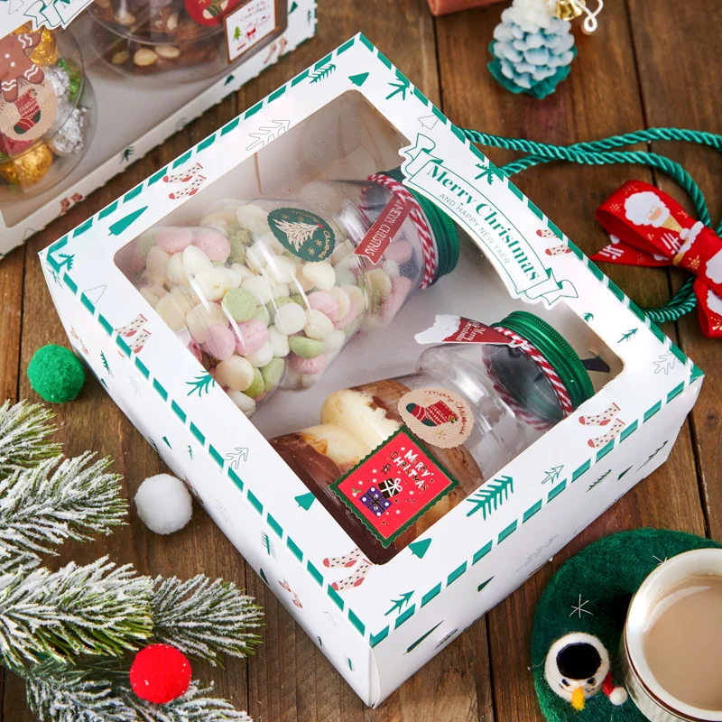 LBSISI Life 5 штук Рождественские подарочные коробки с прозрачными баночками для сладостей, шоколада и закусок на ручках для упаковки подарков на Рождество и Новый год. Подарочные принадлежности для вечеринок и декорации.