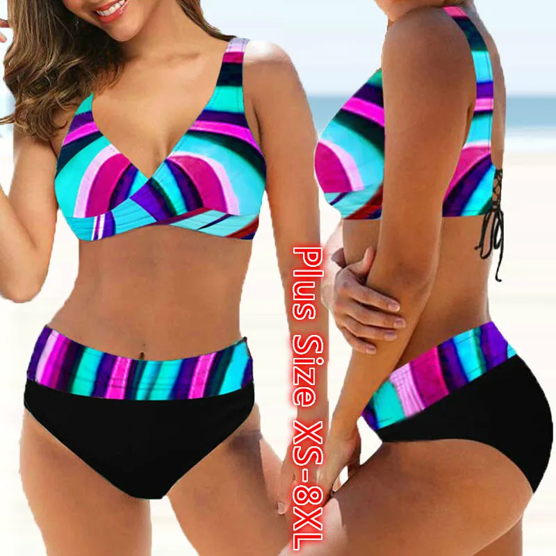 

8XL Sexy Bikini Set Swimwear Women Print Swimsuit Push Up Strip Bikini Bathing Suit Beachwear Biquini