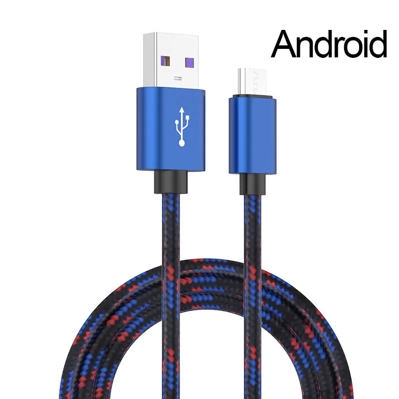 Android Usb-кабель для мобильного телефона, микро сменный IOS type-c, синий цвет, 5А, быстрая зарядка, линия передачи данных, нейлоновый материал - Цвет: Android
