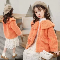 girls boys babys coat jacket outwear orange simple fur thicken winter plus velvet warm tracksuit fleece childrens clothing