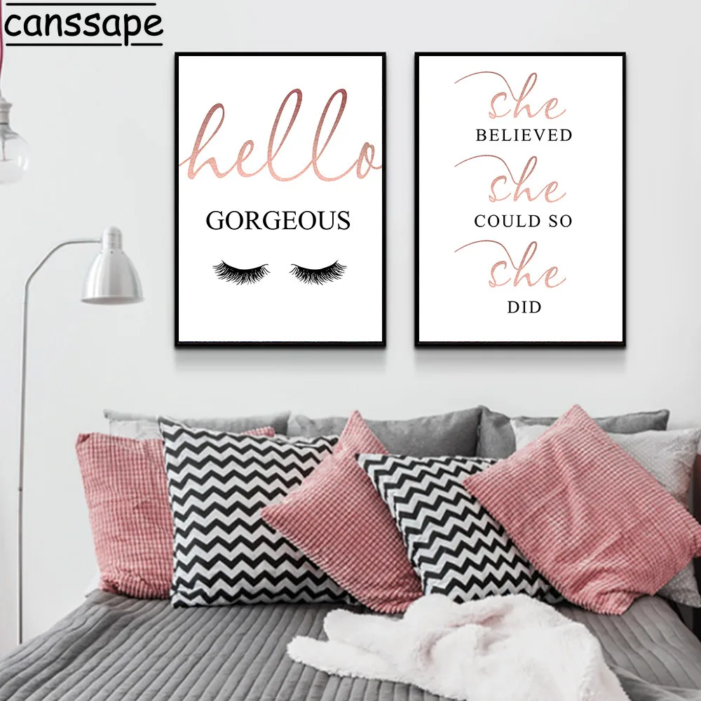 Картина из розового холста Hello Великолепный постер для ресниц с принтом