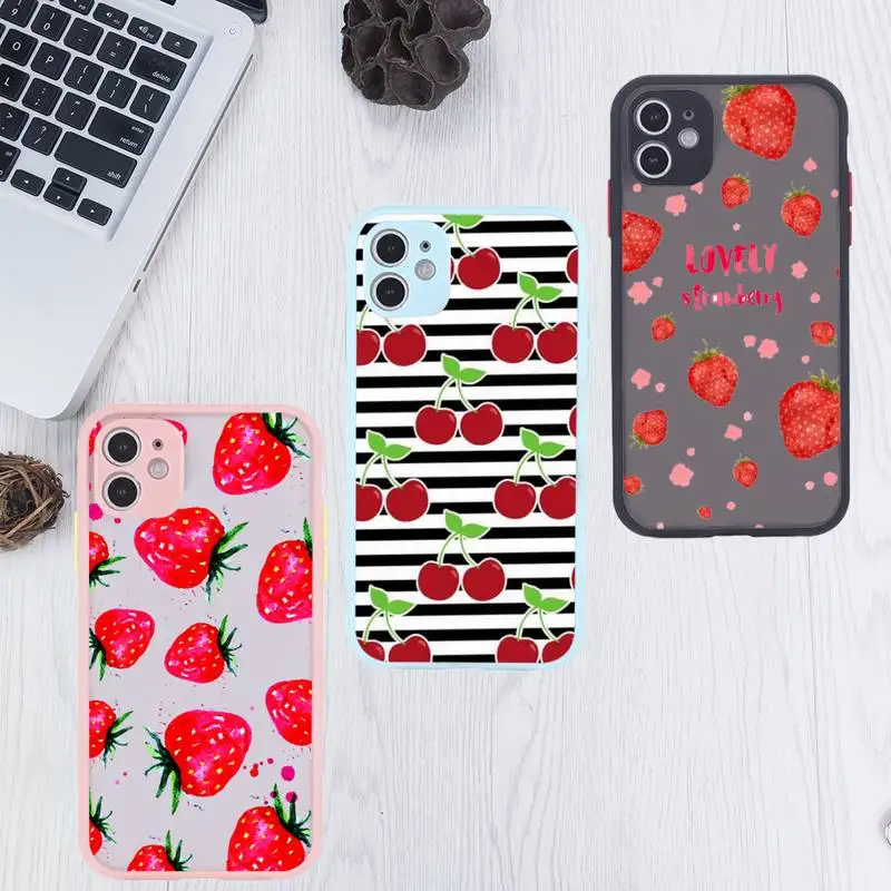 

Pink Cherries Cherry Strawberry Phone Case Clear Funda matte transparent For blue iPhone 7 8 x xs xr 11 12 pro plus max mini
