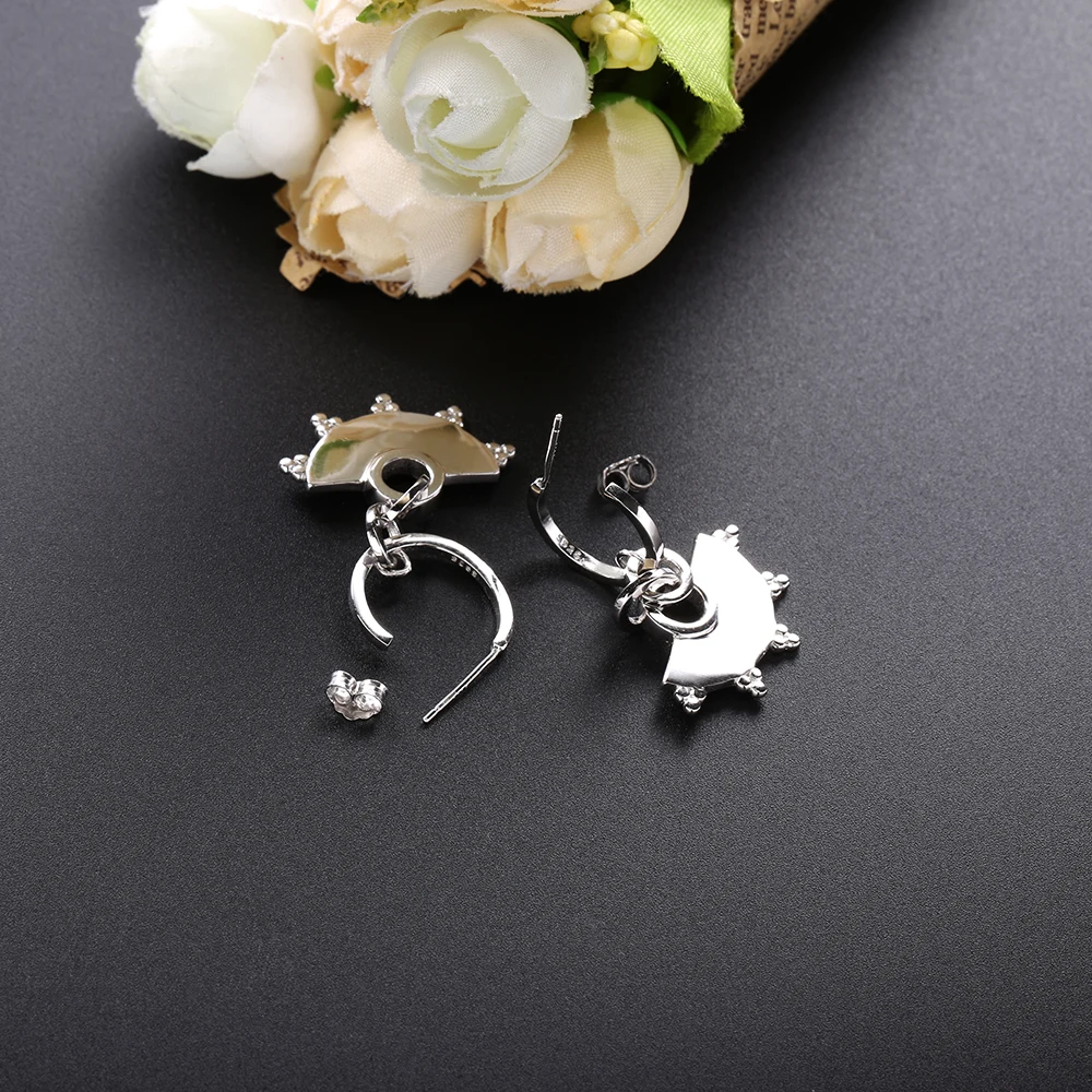 

SHADOWHUNTERS Pure 925 Sterling Silver Big Drop Earrings Glossy Piece Fan Charms Unique Rock Young Women Earrings Party Jewelry