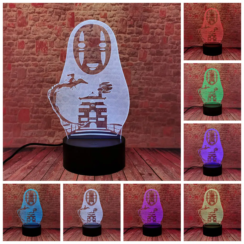 

Мигающая 3D иллюзия Светодиодная настольная Ночная лампа цветная меняющая лампа Модель Унесенные призраками фигурки Kaonashi без лица аниме эк...