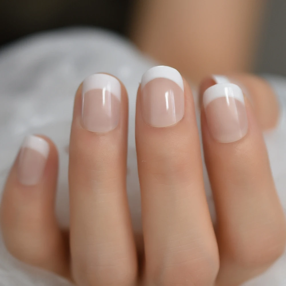 

Summer Short Natural Nude White French Nail Tips False Fake Nails UV Gel Press on Ultra Easy Wear for Home Office Wear