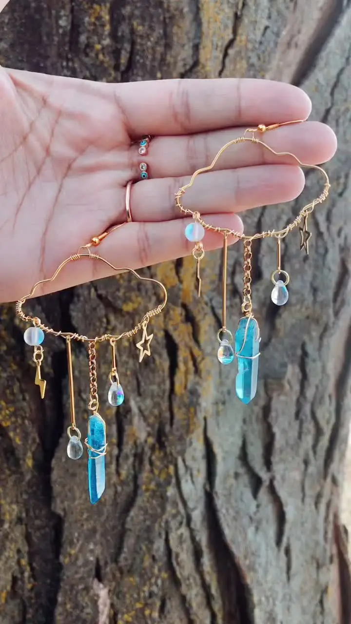 

Cloud with Teal Quartz Earrings, Hypollergenic, Wanderlust Jewelry