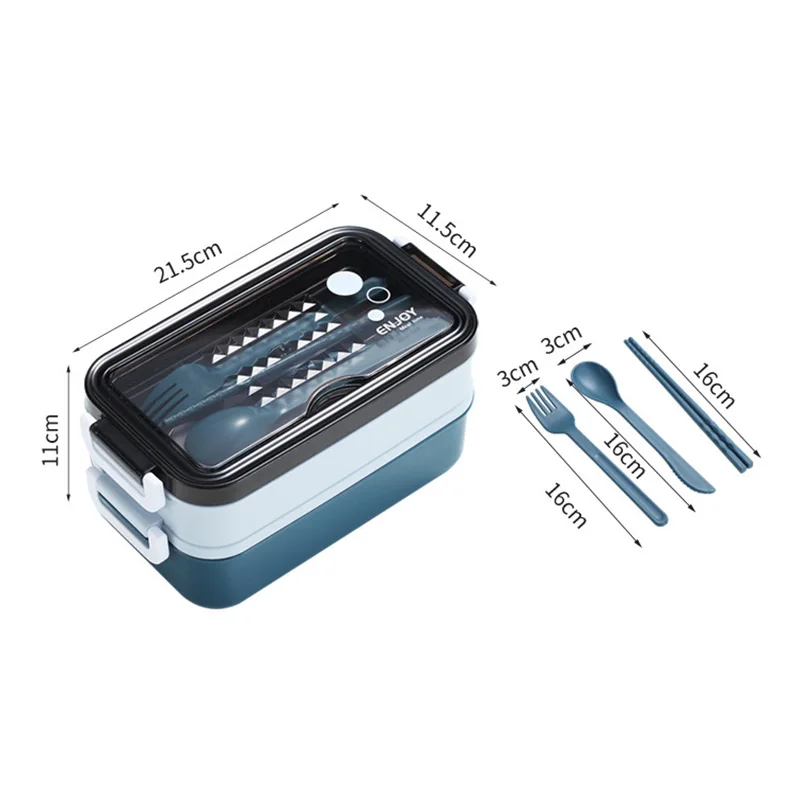 Lunch Box Bento For Student Office Worker Double-layer Microwave Heating Healthy Boxes Lunchbox With Cutlery | Дом и сад
