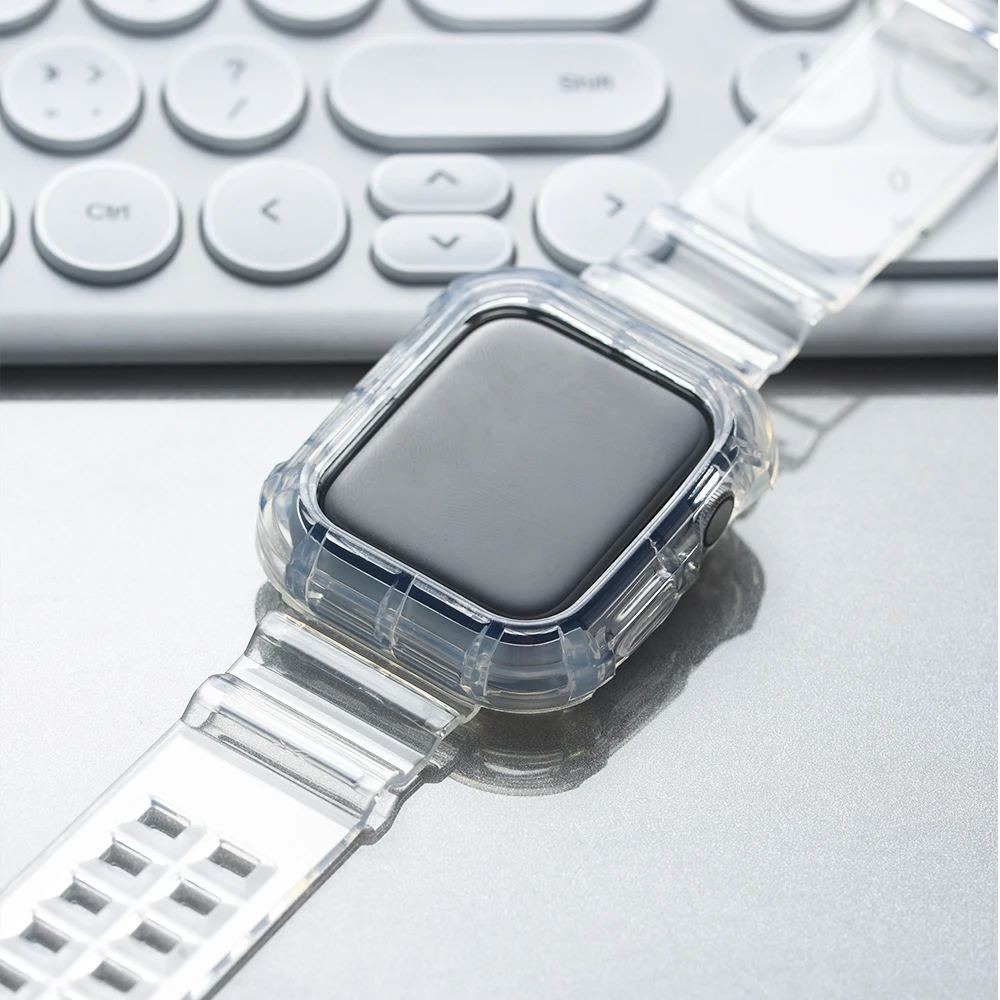 Прозрачный ремешок и чехол для Apple Watch Series 7 Band 44 мм 45 42 браслет 6 se 5 4 3 2 40 41 38 |