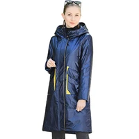 2021 new spring autumn womens parka thin women coat long quilted high quality metallic fabric contrast color cotton jackets