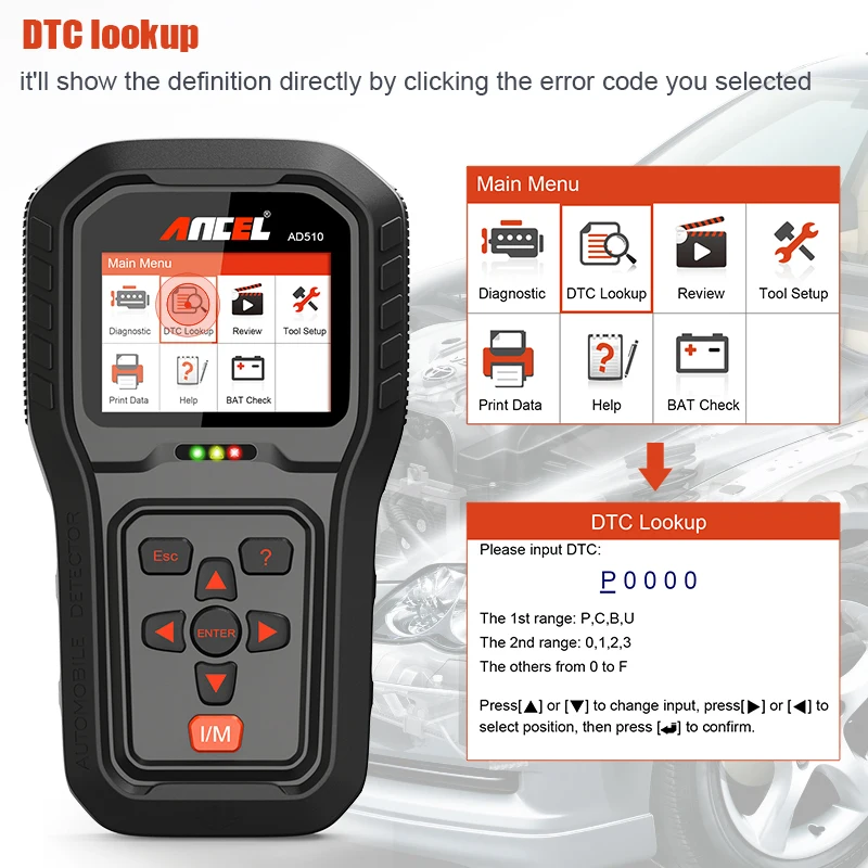 Автомобильный диагностический сканер Ancel AD510 Pro считыватель кодов OBD2 двигателя PK