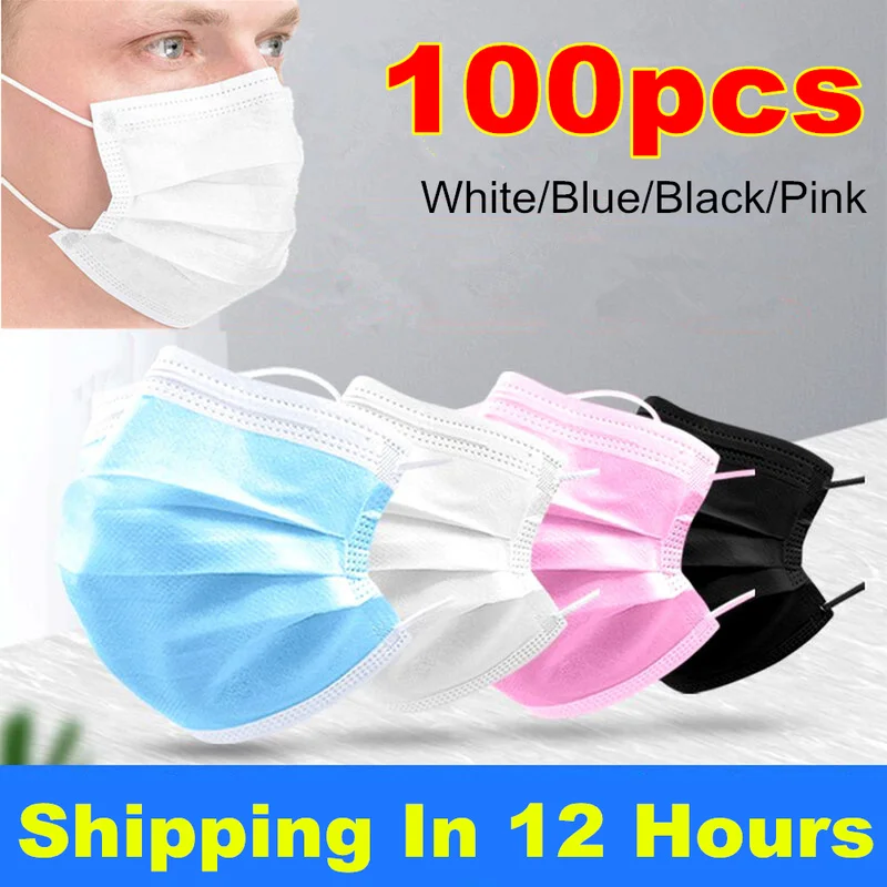 

100 PCS Disposable Mask Earloop Face Mouth Mask 3 Layers Anti Dust Meltblown Non-Woven Breathable Masque Mascarillas Face Mask