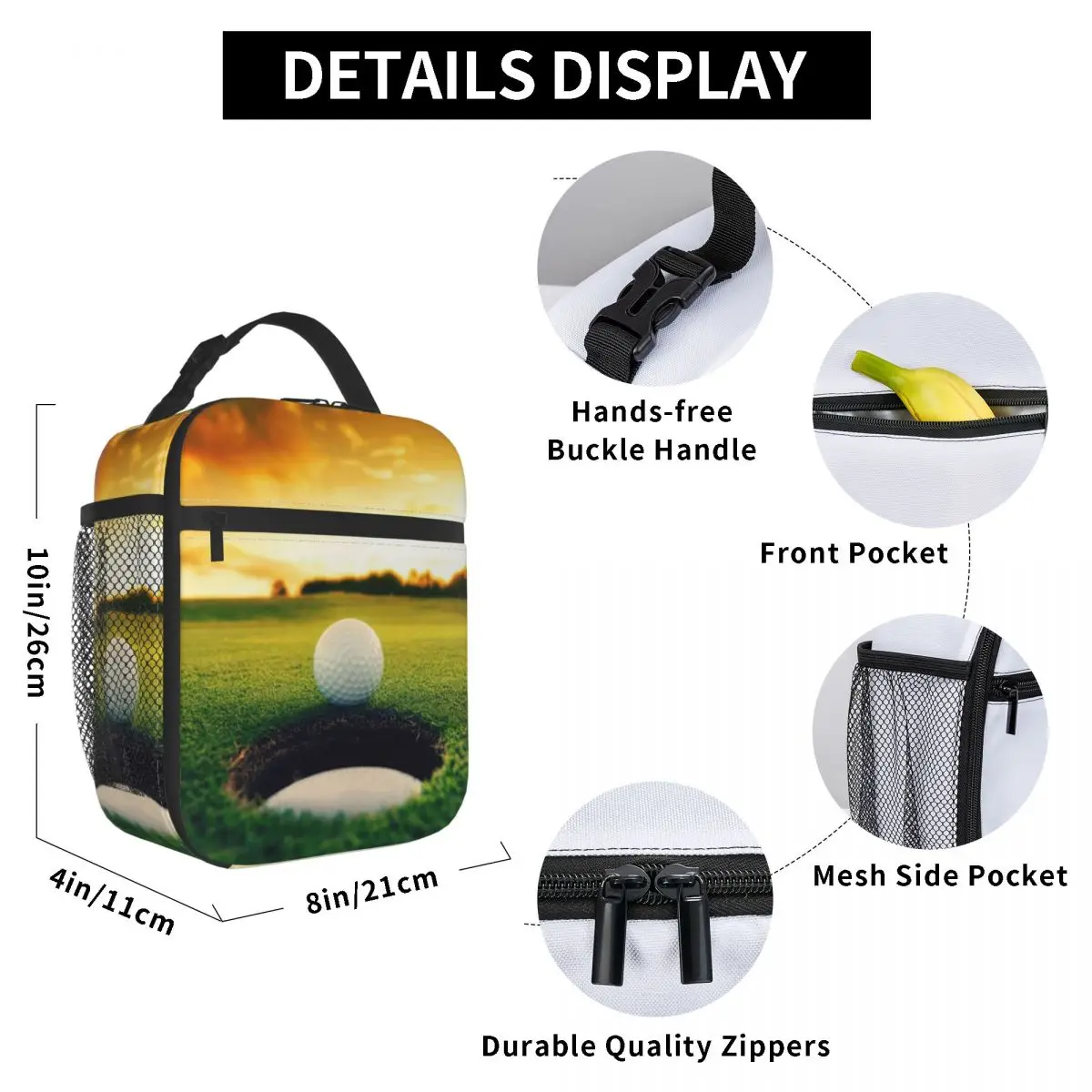 

Golf Ball Hole Lunch Bag for Women Men Large Insulated Lunch Box with Water Bottle Holder and Pockets