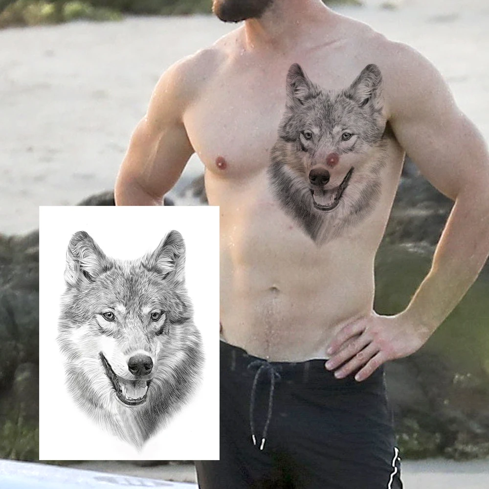 

Black Wolf Temporary Tattoos Sticker For Men Women Adult Body Art Tatoos Realistic Fake Waterproof 3D Tiger Lion Tatoos Paste