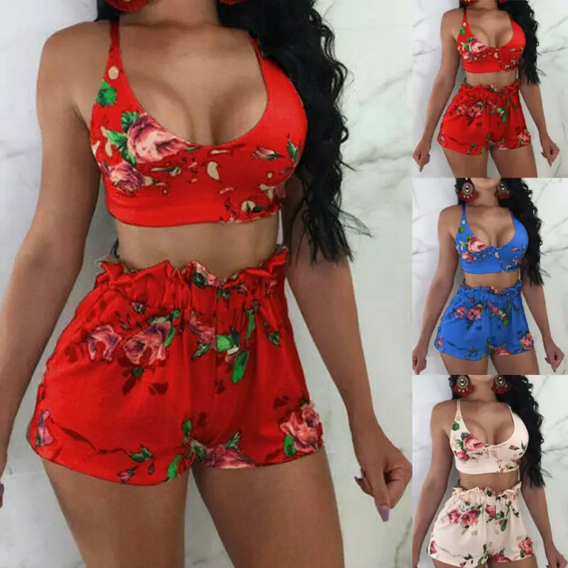 Женский раздельный купальник с высокой талией бикини цветочным принтом пуш-ап и