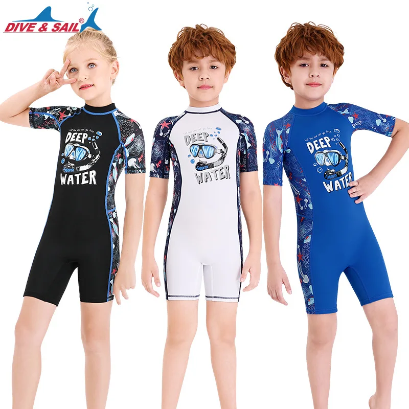 

2020 New Children's Swimsuit Sunscreen Girl Short-sleeved One-piece Swimsuit Middle and Small Children Beach Snorkeling Quick-dr