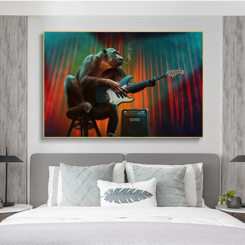 Музыка обезьяна играть на гитаре холст художественные плакаты и принты животные