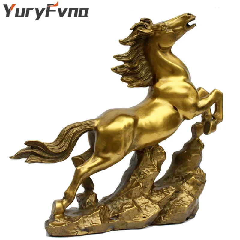 YuryFvna16.5cm(6,") высота золотой латуни бегущая Статуэтка «Лошадь» фэн шуй скульптура животных Статуэтка Miniture домашний офисный Декор