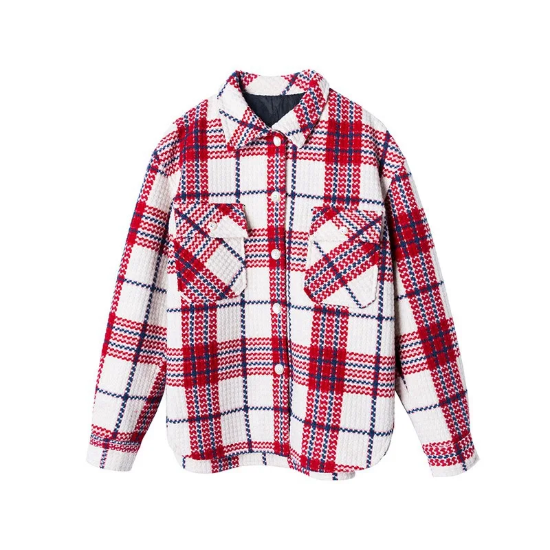 Зимняя женская куртка 2019 зимнее Новое красное и белое клетчатое пальто