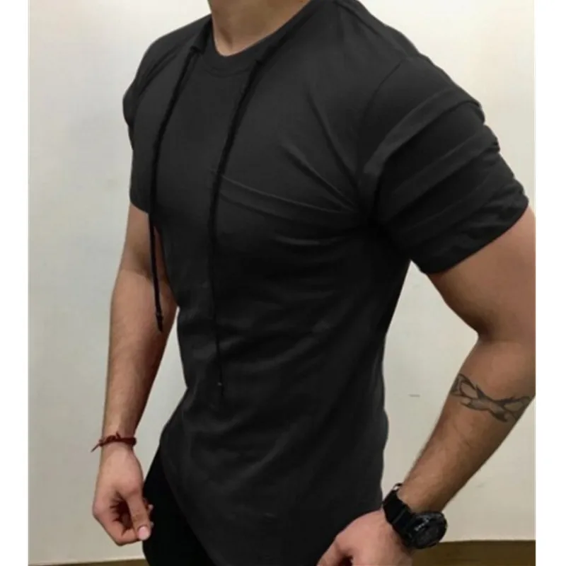 Брендовая одежда однотонная мужская футболка здоровая Мужская Повседневная с
