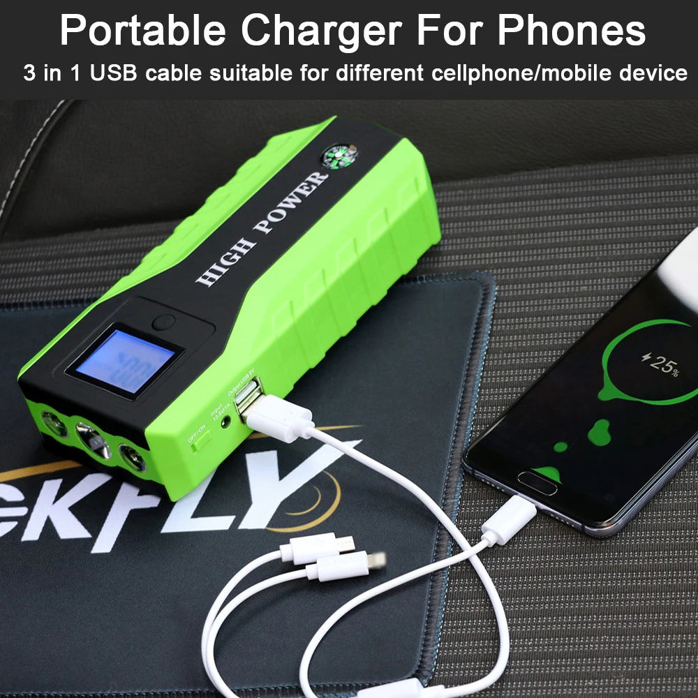 Аварийное автомобильное пусковое устройство 1000 А портативное внешний