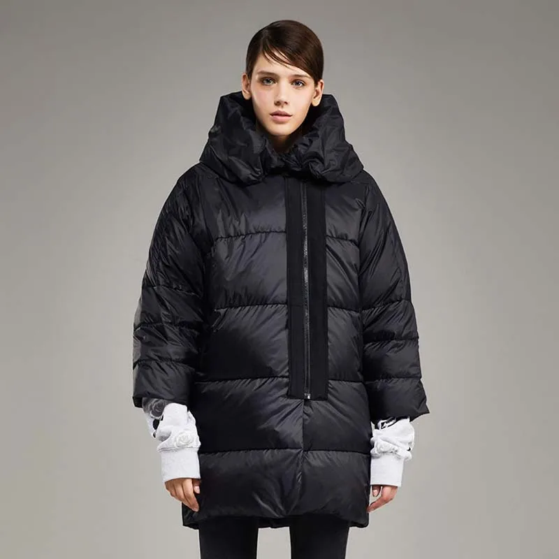 Women Goose duck down jacket Winter 2020 Fashion Turn collar Warm Female Coat Loose casual Long Outwear Elegant YNZZU 9O143 | Женская