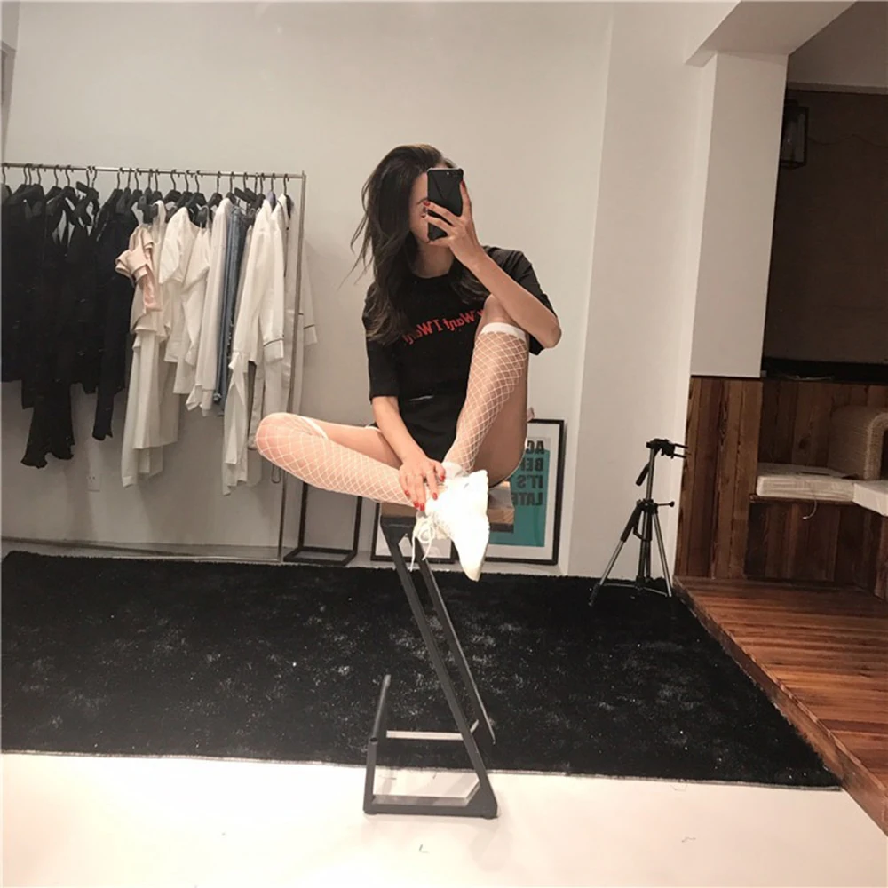 Пикантные белые ажурные сетчатые длинные чулки в Корейском стиле носки женские