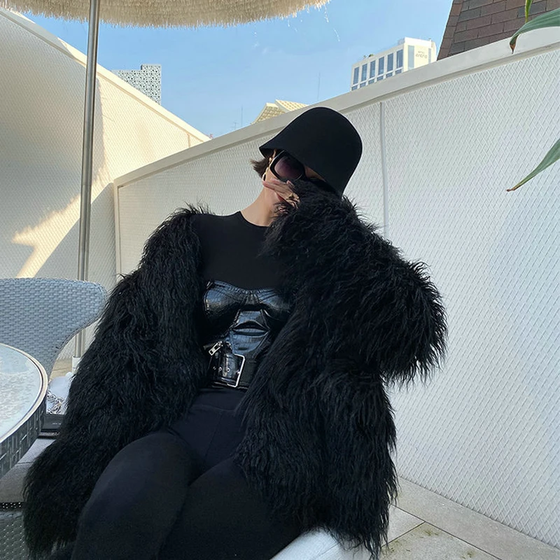 Осенне зимнее новое пальто из искусственного меха Женское средней длины